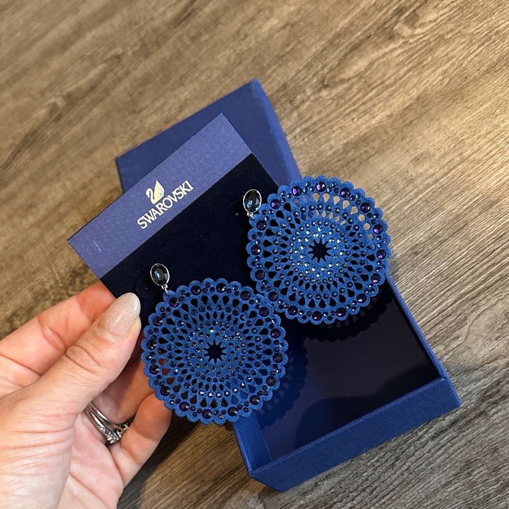 Swarovski Navy Blue Intricate Earrings.